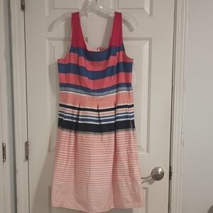 Tiana B. Coral and Navy Striped Midi Dress